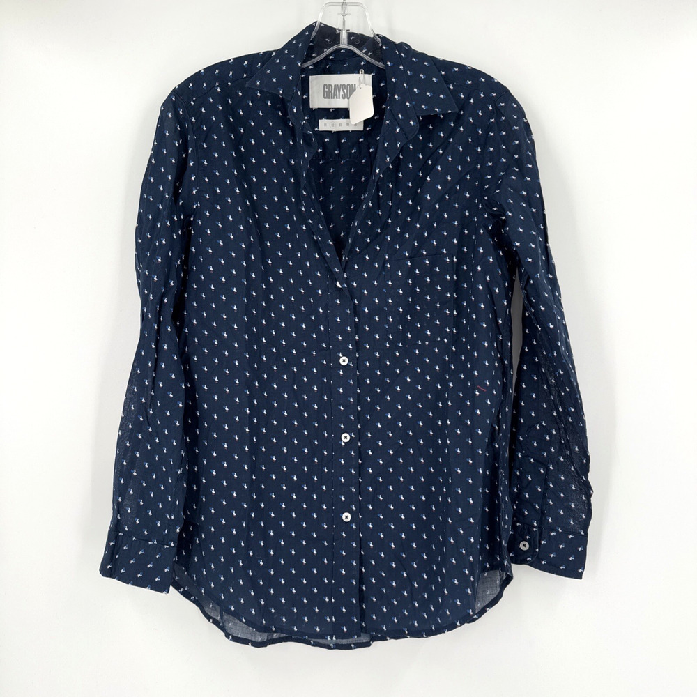 Grayson Frank & Eileen Blue Ducks Woven Cotton Collared The Hero Top Sz 2